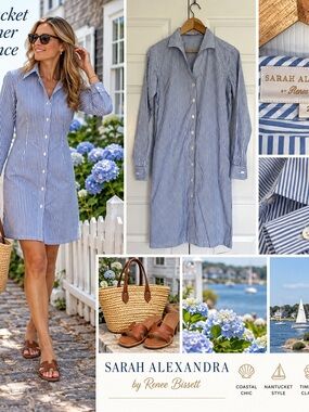 Sarah Alexandra Blue Stripe Cotton Shirt Dress - Mini